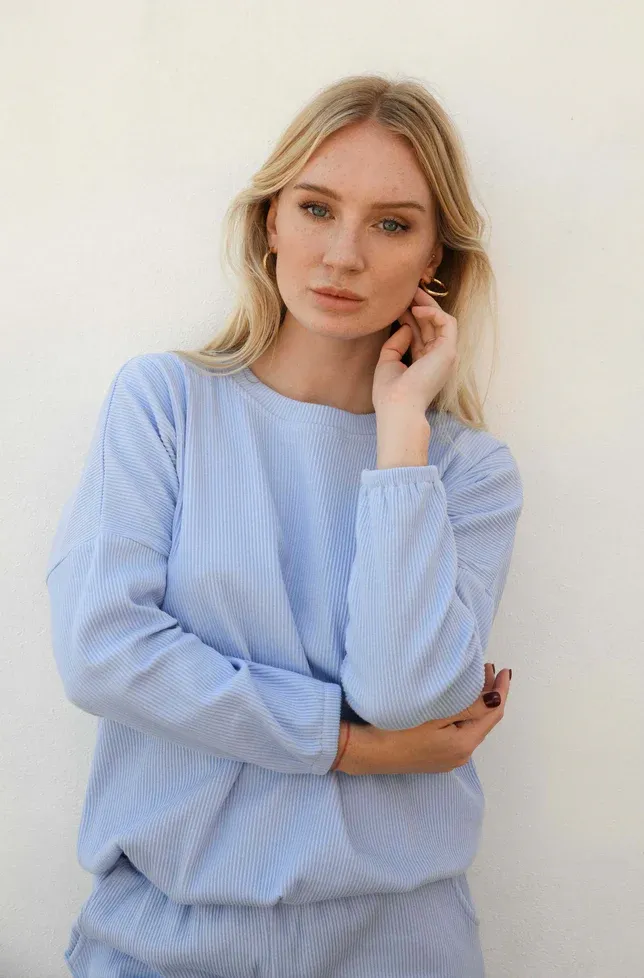 Zaza Ribbed Cotton Lounge Set Periwinkle