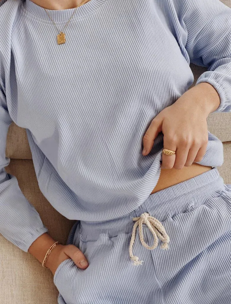 Zaza Ribbed Cotton Lounge Set Periwinkle