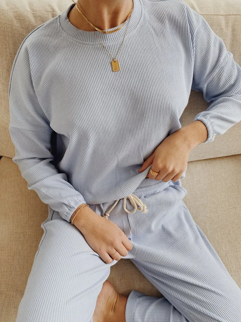 Zaza Ribbed Cotton Lounge Set Periwinkle