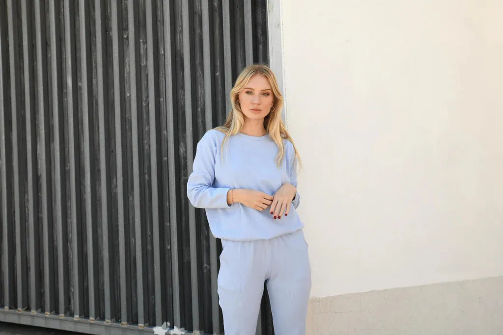 Zaza Ribbed Cotton Lounge Set Periwinkle