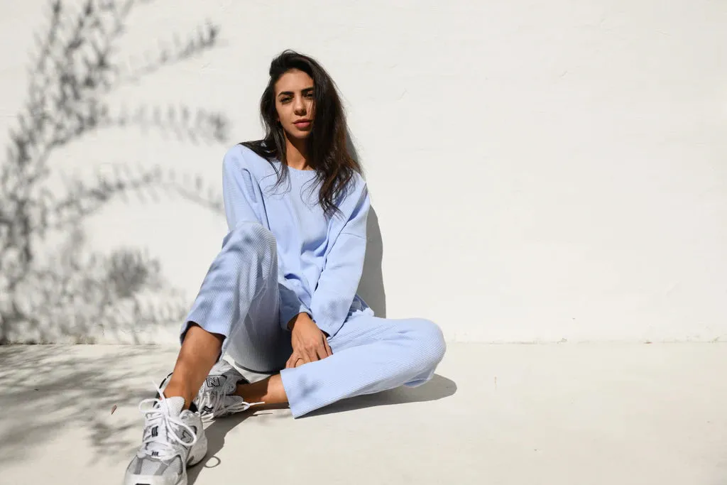 Zaza Ribbed Cotton Lounge Set Periwinkle